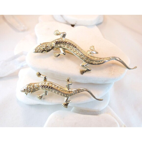 TWO VTG Sterling Silver Real Marcasite Lizard Broochs Filigree Fine Detail - Picture 3 of 5
